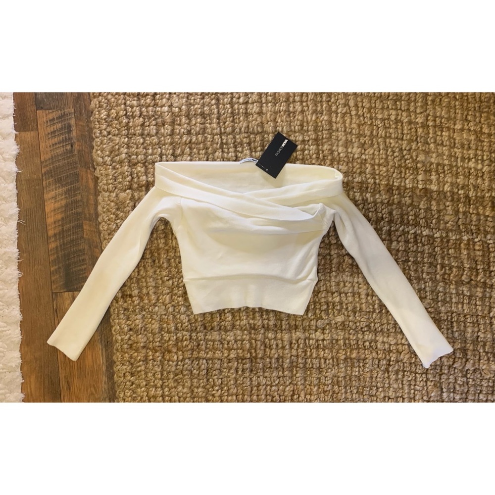 White Fashion Nova Off the Shoulder Crop Top